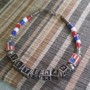 Patriotic Red, White & Blue Letter Beaded Bracelet